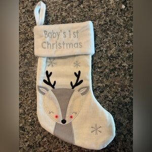 Baby's First Christmas Stocking - White and Gray